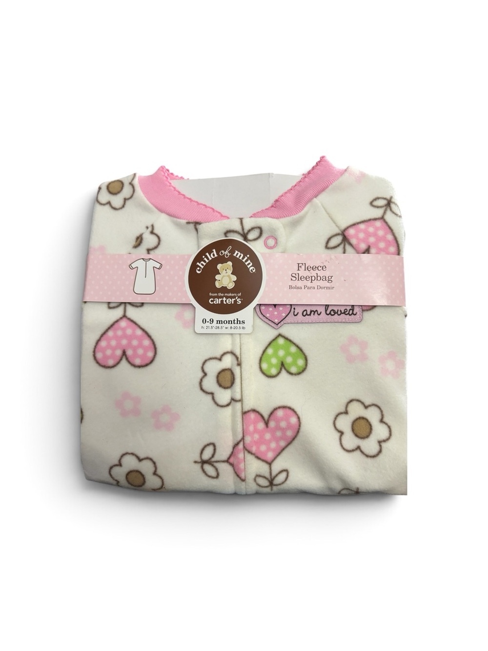 Child of Mine Carter’s Fleece Sleep Bag 0-9M Baby Girl Hearts Flowers NWT 2009